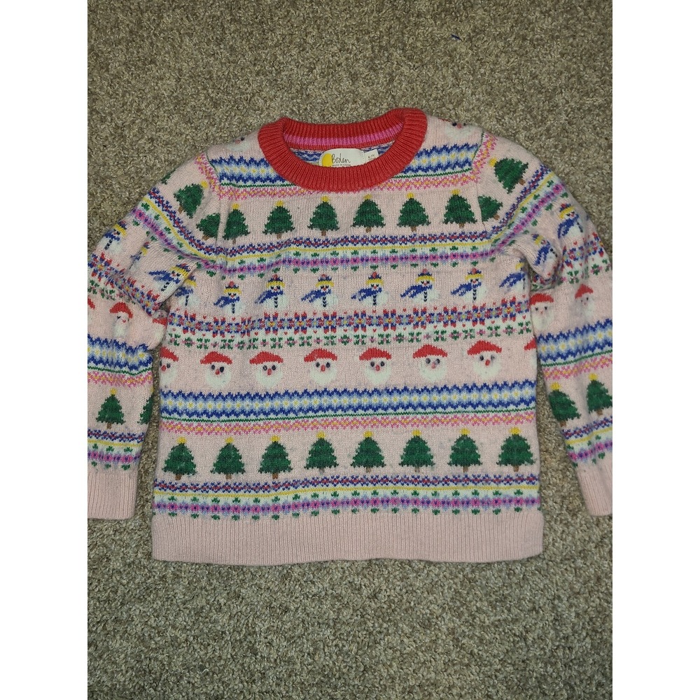 Mini Boden Girls Fair Isle Holiday Christmas Pink Sweater Size 6/7 - Picture 1 of 7